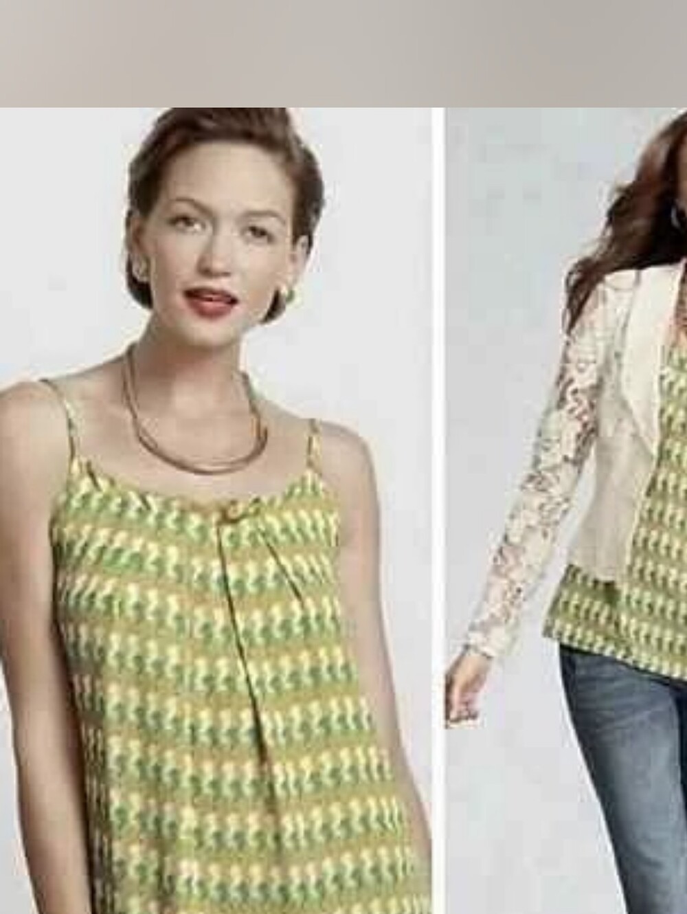 Cabi Yellow Green Printed Spaghetti Strap Camisole Size S